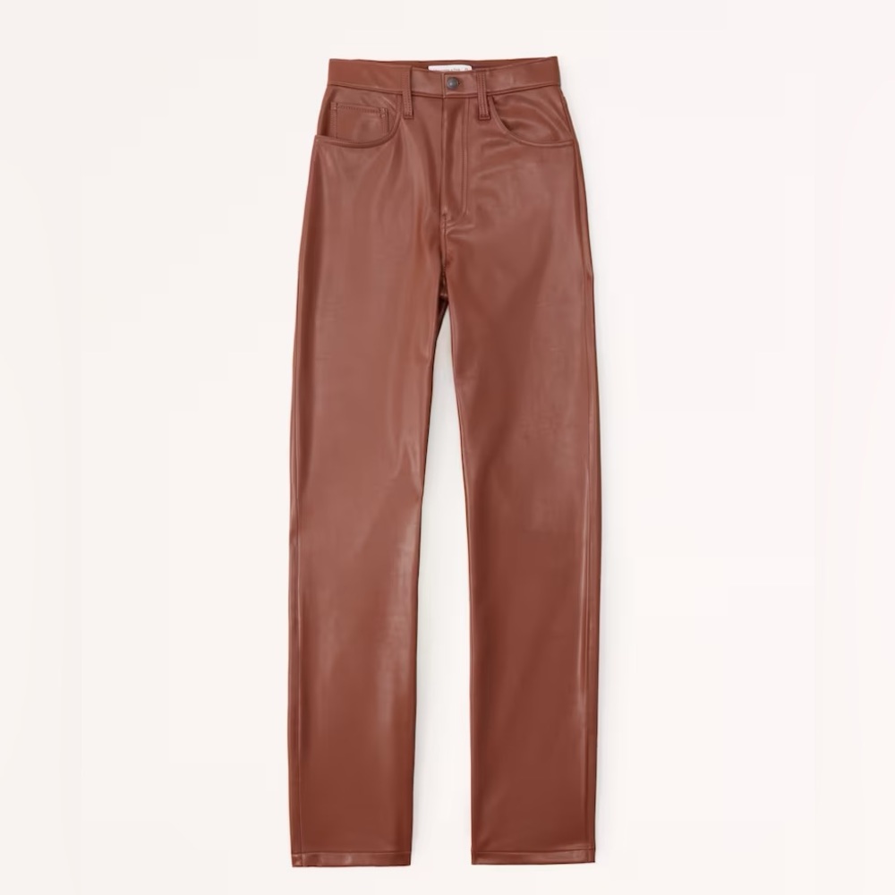 Abercrombie Vegan Leather 90s Straight Pant - 24 - Brown